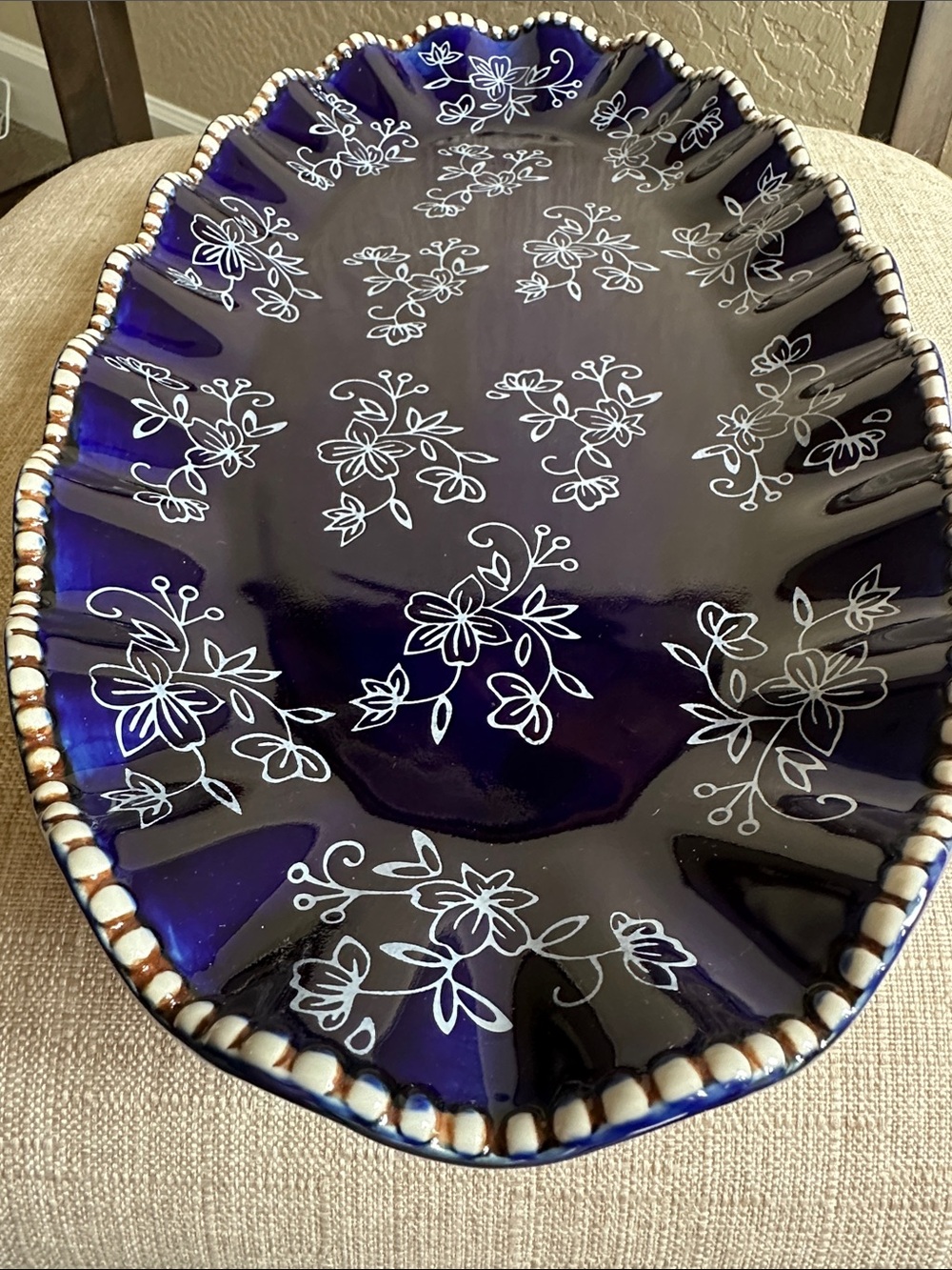 Temp-Tations by Tara Blue Floral Lace Ceramic Serving Platter - Picture 2 of 7
